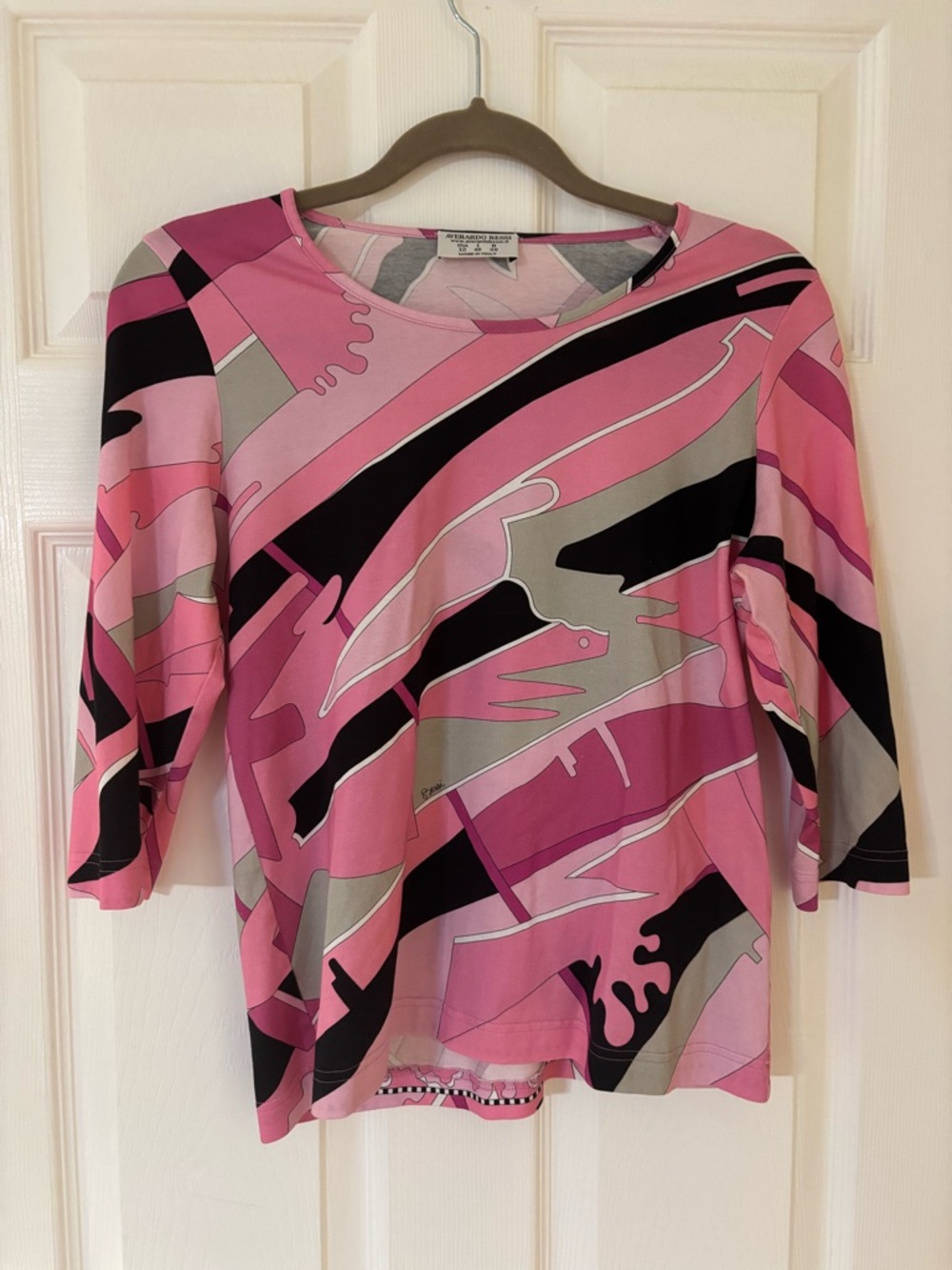 Averardo Bessi Italy Jersey Top - Pink Mod Abstract Print - Sz 12 Made in Italy
